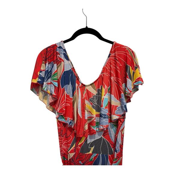 Janette Plus Dress Womens 3X Faux Wrap Maxi Orange Floral Ruffle Vneck Tropical - Picture 5 of 9